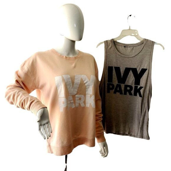 Ivy Park Logo Pink Sweatshirt Gray Logo Sleeveless Tee Womens Medium Small 2 Pc - Picture 1 of 7